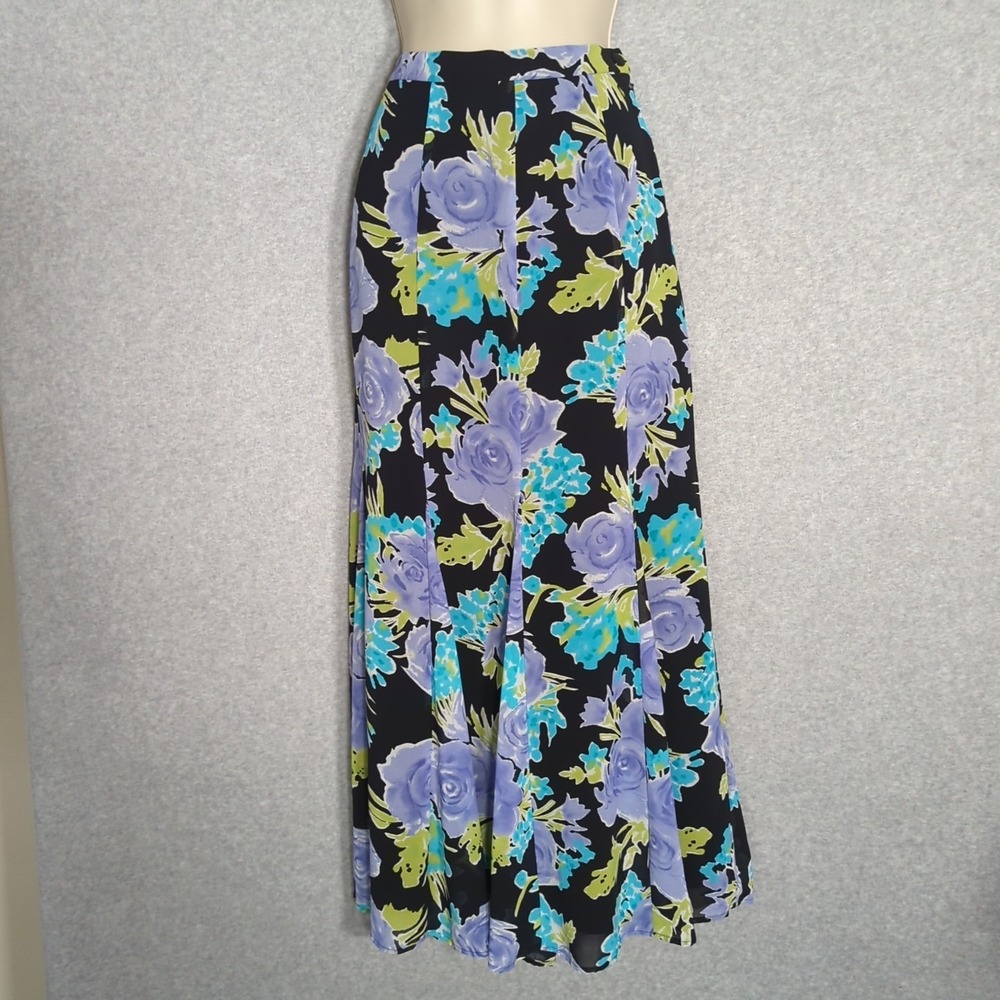 Coldwater‎ Creek S Dark Floral Maxi Skirt A Line Flowy Cottage Core Whimsy Fairy